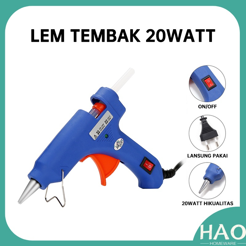 JT - Lem Tembak BIRU PUTIH ON / OFF / Hot Melt Glue Gun On Off 20 WATT