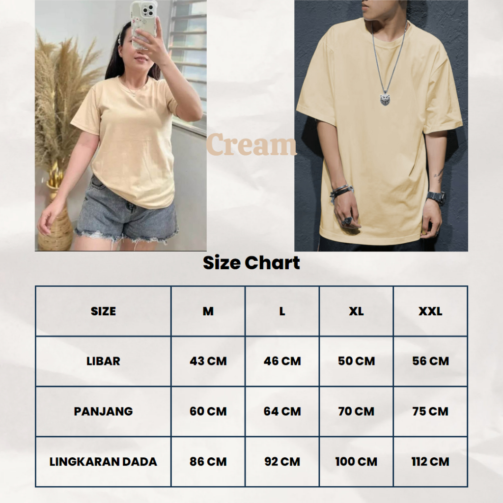 kaos polos lengan pendek warna cream kualitas premium untuk wanita dan pria
