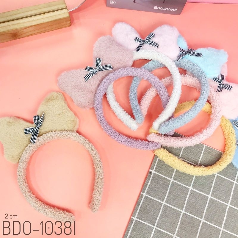 Bando / Bandana Anak Bulu Pita Premium Korea ( Bulu kotak-kotak )