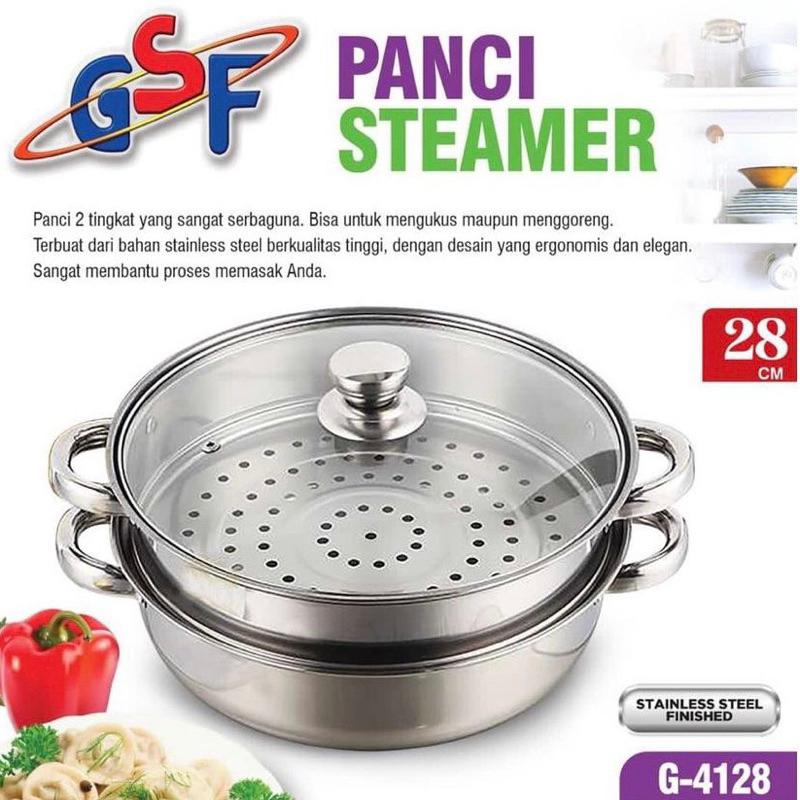 Panci Kukus Serbaguna Q2 8324 Panci Kuah Q2 8222 Tutup Kaca Stainless Steamer Panci Sup