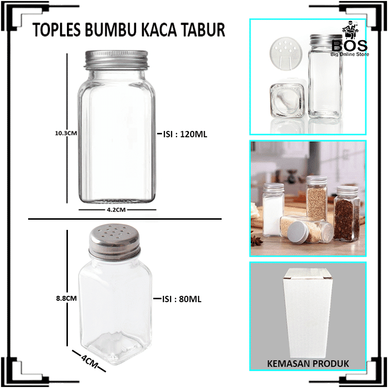 BOS-BOTOL BUMBU TABUR / TOPLES BUMBU KACA 80ML DAN 120ML / TEMPAT BUMBU TABUR / TOPLES BUMBU / BOTOL BUMBU KACA TABUR MERICA LADA MASAKAN DAPUR