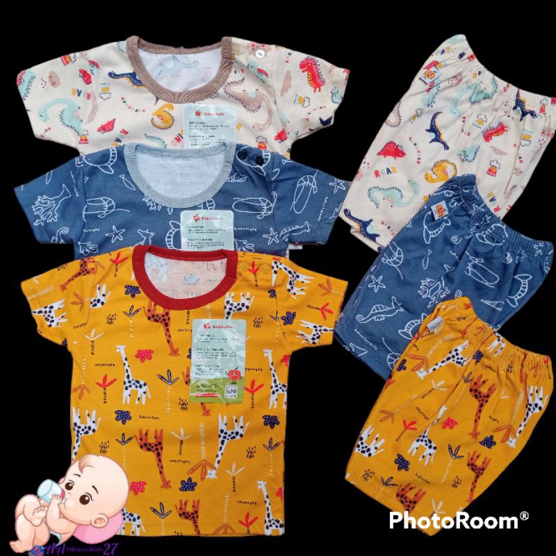 KABOCHAN 3Pasang Setelan Baju Bayi Lengan Pendek Full Printing Ukuran S M L XL SNI Nyaman Murah Berkualitas