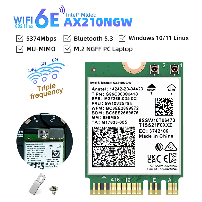 Intel WiFi 6E AX210 Dual Band 802.11ax 6Ghz BT 5.3 Wireless Card M.2