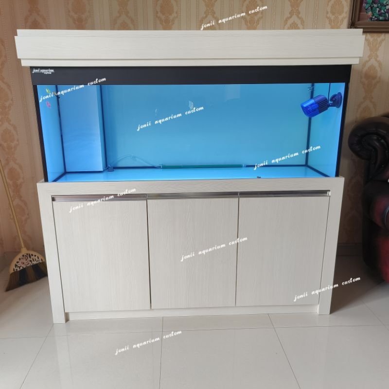 Kabinet aquarium 150x60x60 12/10mm full stiker putih full set