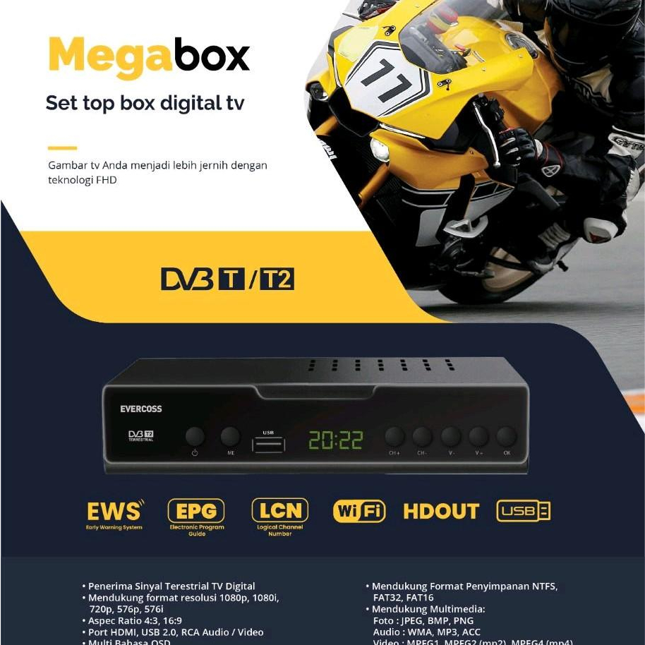1 Koli Evercoss STB Set Top Box Pro Digital TV Receiver Full HD Megabox