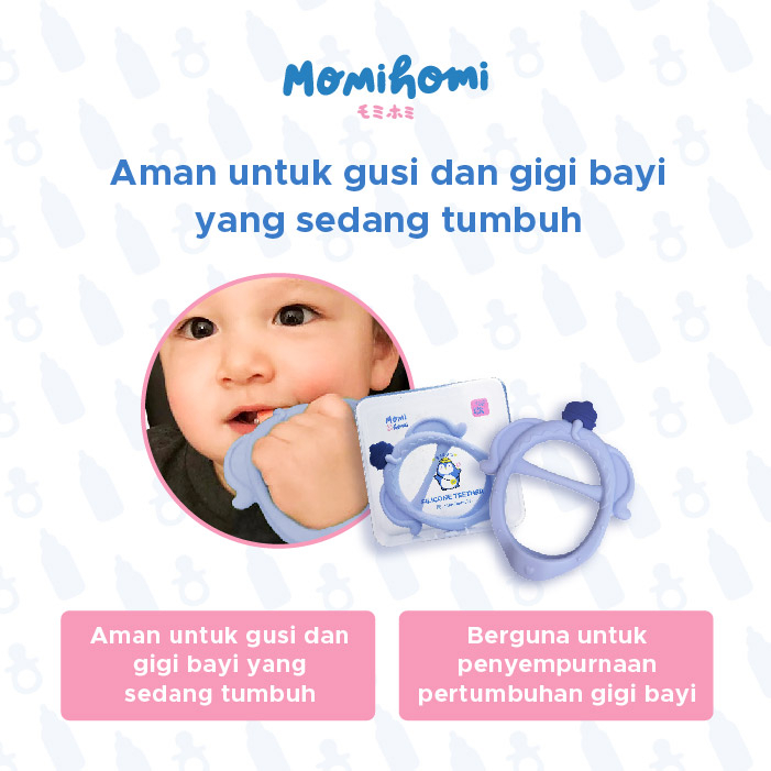 Momi Homi Teether Grab 02 Pita Silicone Baby Elephant Silikon Empeng Gigitan Bayi Bentuk Gelang Premium case BPA FREE