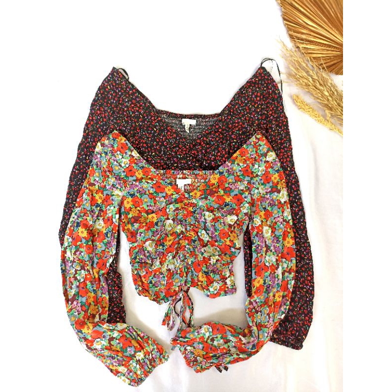 ICENEM LONG SLEEVE CROP TOP FLORAL HM