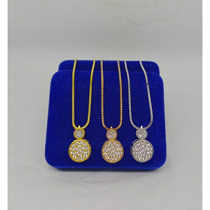 kalung rantai itali kaca+liontin tusuk bulat mata putih/perak asli silver 925 lapis emas/perhiasan fashion wanita terbaru