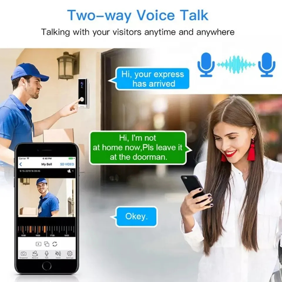 Bel Rumah Wireless Camera Waterproof Pintu Visual Nirkabel Cerdas Lonceng Pintu Anti-Pencurian WiFi Kontrol Aplikasi Remote