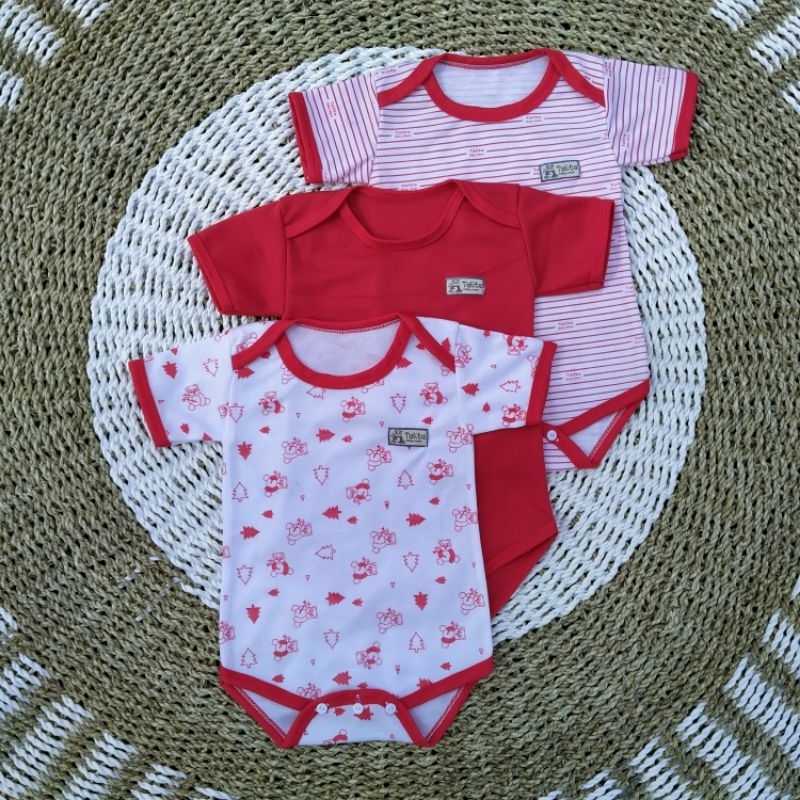 3 Pcs Jumper Bayi Jumpsuit Seri Warna Merah Bodysuit Baby
