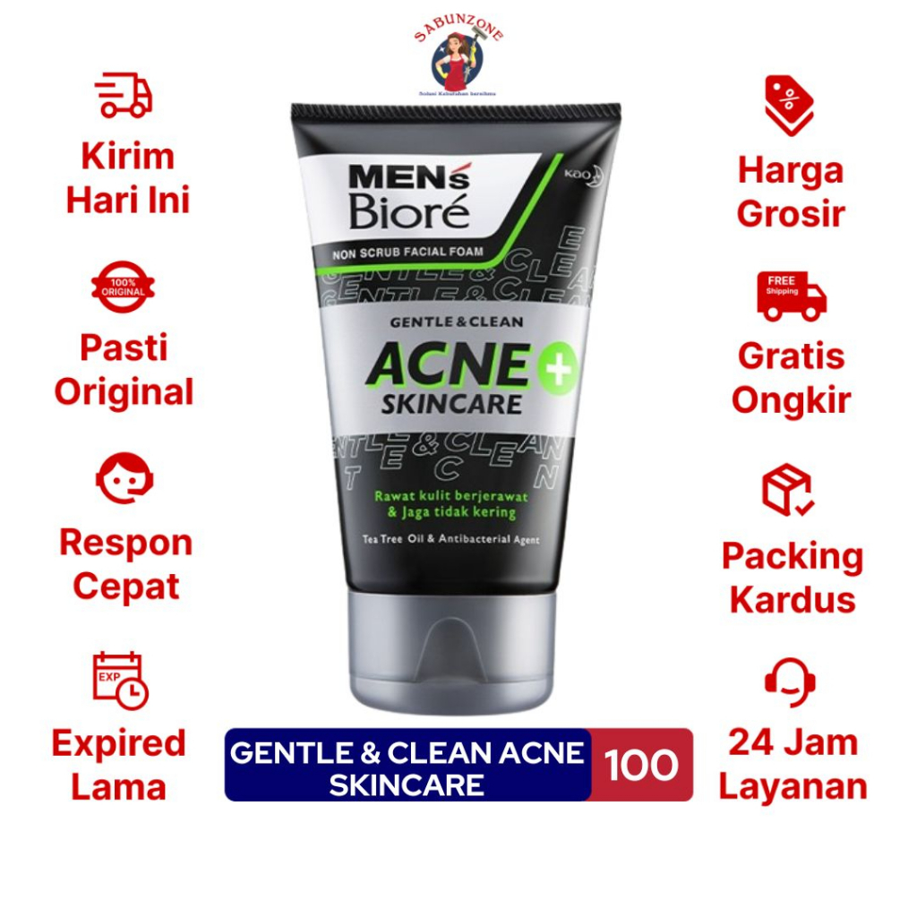 Sabun Cuci Muka Biore Mens Non Scrub Facial Foam Gentle & Clean Acne Skincare 100 gr