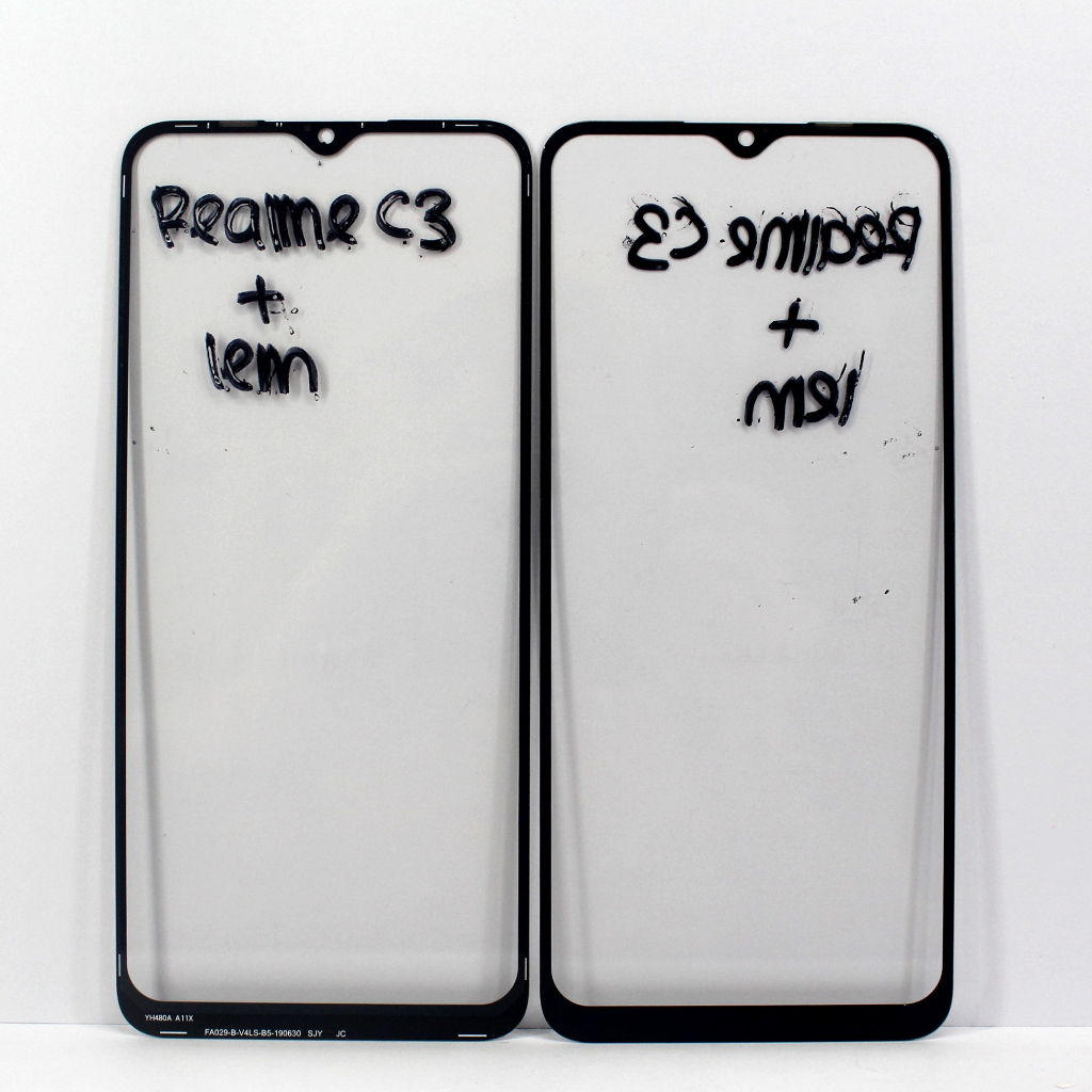 KACA LCD- LAYAR GAMBAR KACA DEPAN REAL C3 HITAM + LEM OCA ORI RMX2020 = 5 RMX1911 5I RMX2030 5S RMX1