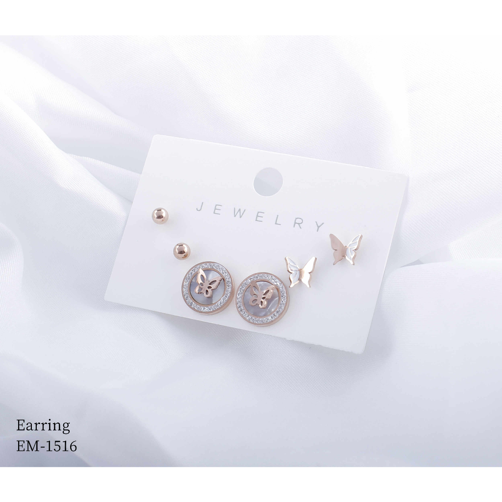 Anting Titanium 3Susun Permata Perhiasan Fashion 1516/8417/8421/8380