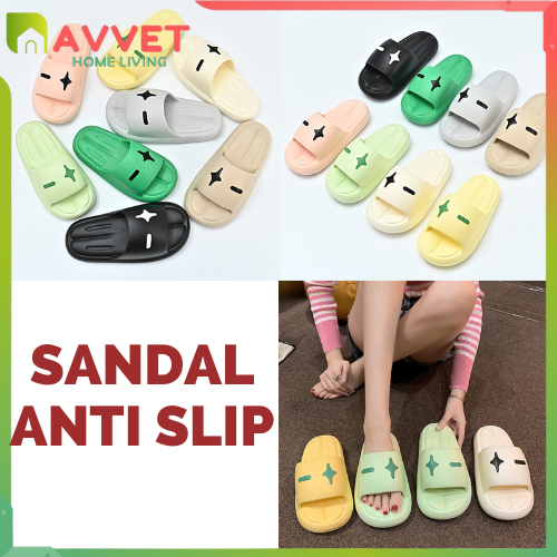 AVVET Sandal Wanita Kekinian Anti Slip 6728 Import Sendal Plus Minus Slop Korea Bahan Karet Tebal  Alas Kaki Rumahan Murah Super Empuk