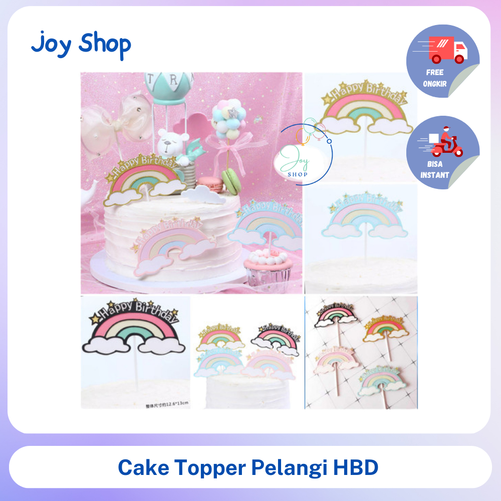 Cake Topper Kue Ulang Tahun Pelangi Rainbow Awan Happy Birthday