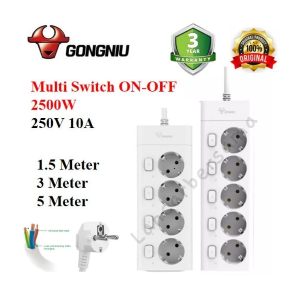 STOP KONTAK MULTI SWITCH 4-5 LUBANG GONGNIU (G3040-G3050) GARANSI 3 TAHUN SNI, KUALITAS BAGUS!!!