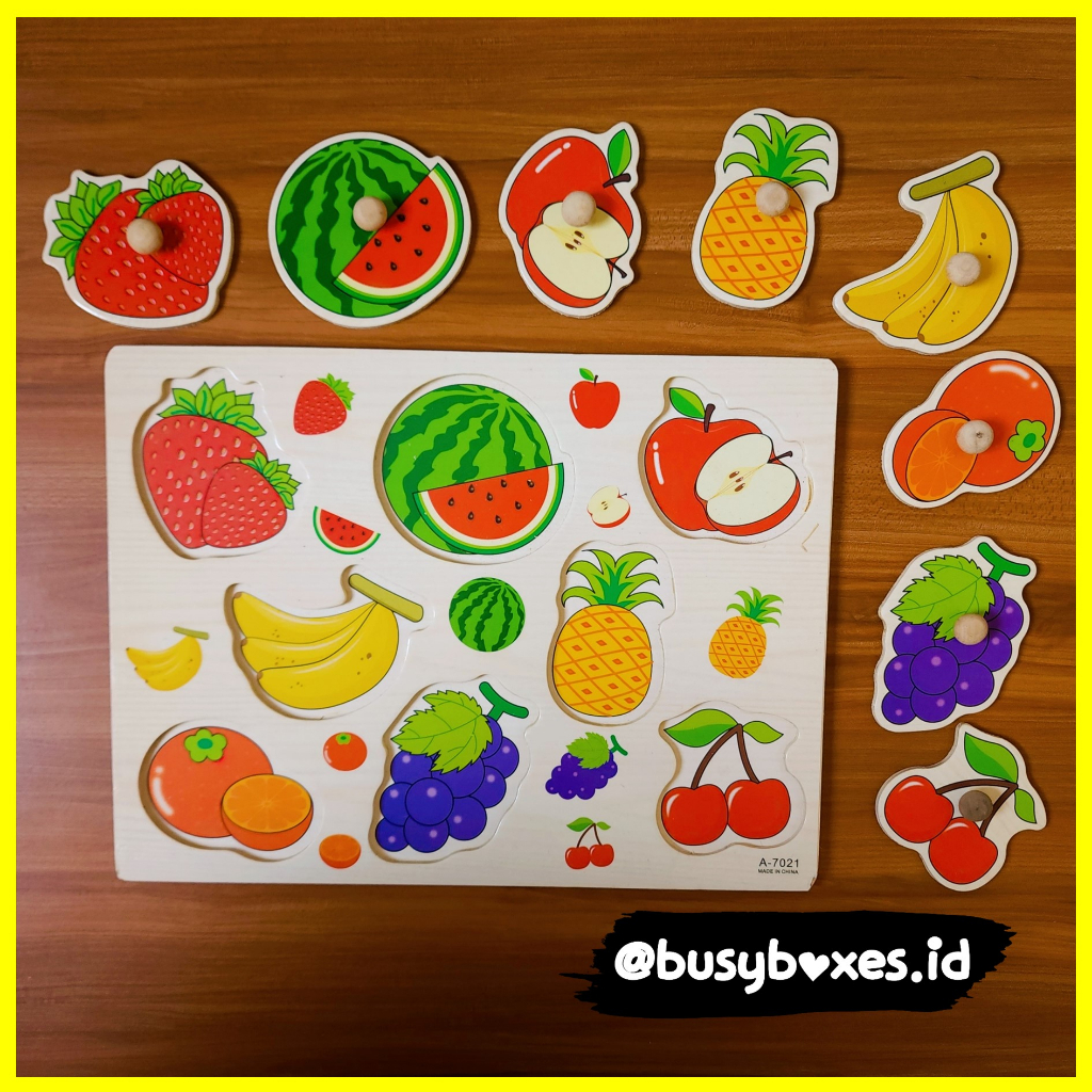 Busyboxes.id Mainan anak edukasi anak 1 2 3 tahun laki laki perempuan mainan edukasi Montessori puzzle jigsaw 3d kayu buah seri - nanas