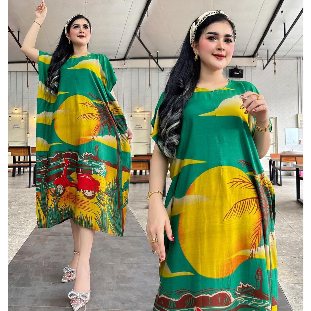 Daster Jumbo Busui Kekinian Murah Berkwalitas Baju Wanita Karakter Print Bali Pantai Hawai Girl LD 120 Rayon Resleting Depan // Shofia dress viral // homedress terbaru 2023 // daster harian daily dress kekinian nyaman //  daster lowo kalong kelelawar