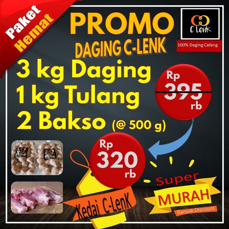 

Promo Paket Hemat 3 kg daging B2 Hutan 1 kilo Tulang B2 Hutan dan 2 Pack Bakso B2 Hutan