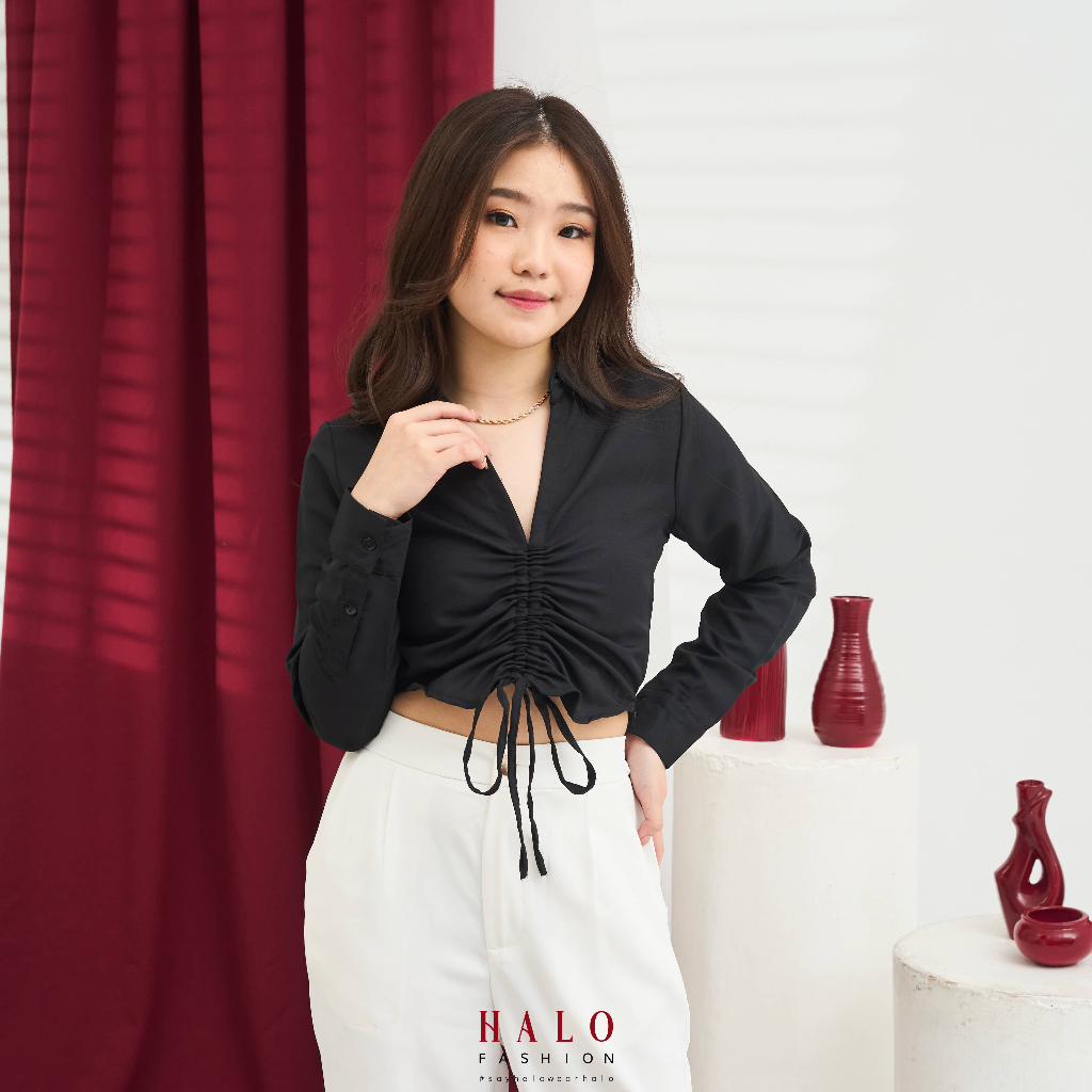 [HaloFashion] Beatrix Sexy Crop Shirt Crop Blouse Basic Top Korean Fashion