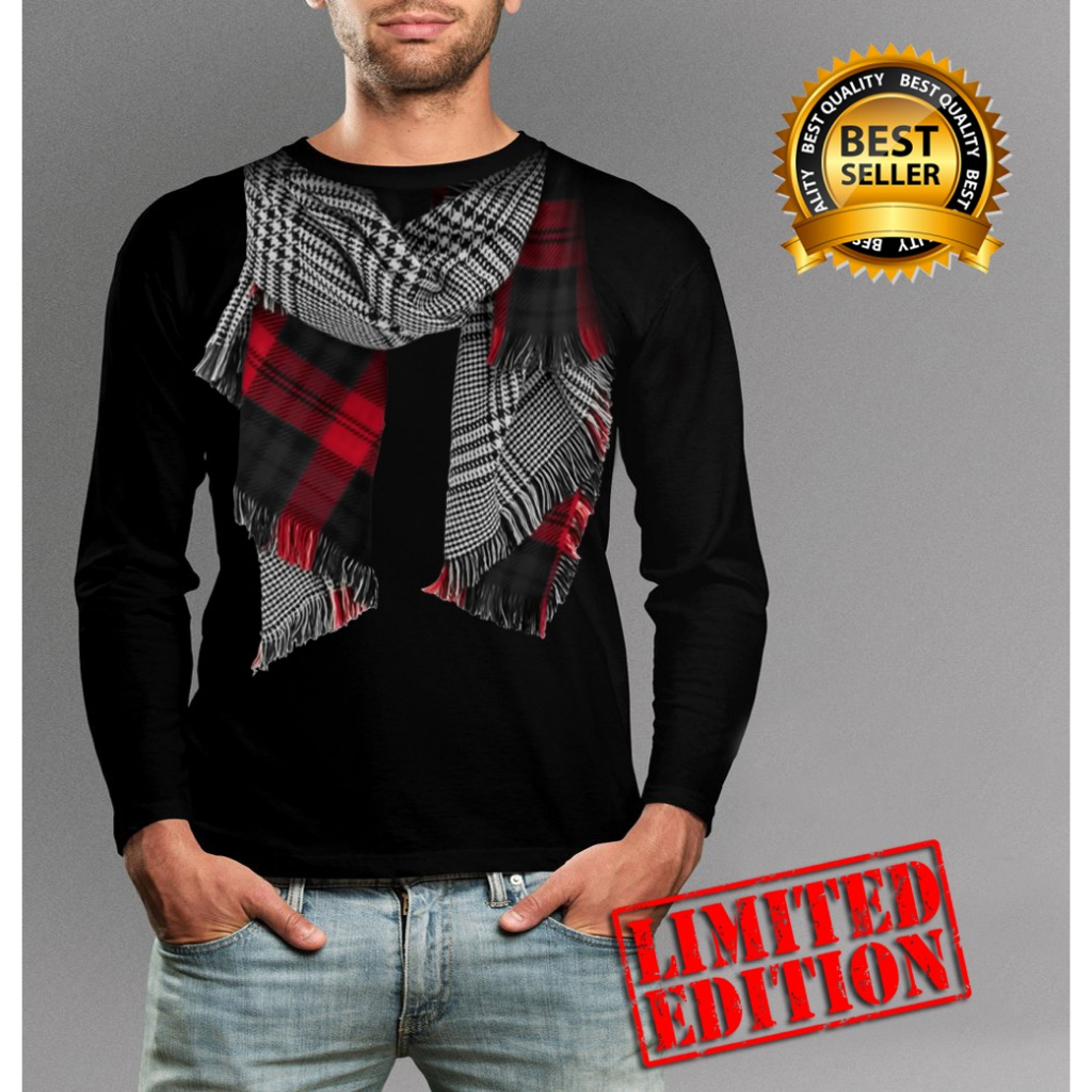 Kaos Distro Pria Lengan Panjang motif Sorban Merah