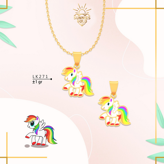 LIONTIN UNICORN EMAS ASLI KADAR 6K (300) KALUNG ANAK KARAKTER KUDA PONI RAINBOW BEST SELLER - LK 271