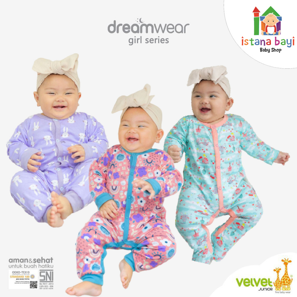 Velvet Junior Dreamwear Open Feet / Velvet Junior Sleepsuit Jumsuit Buka kaki Istana Bayi Official Shop