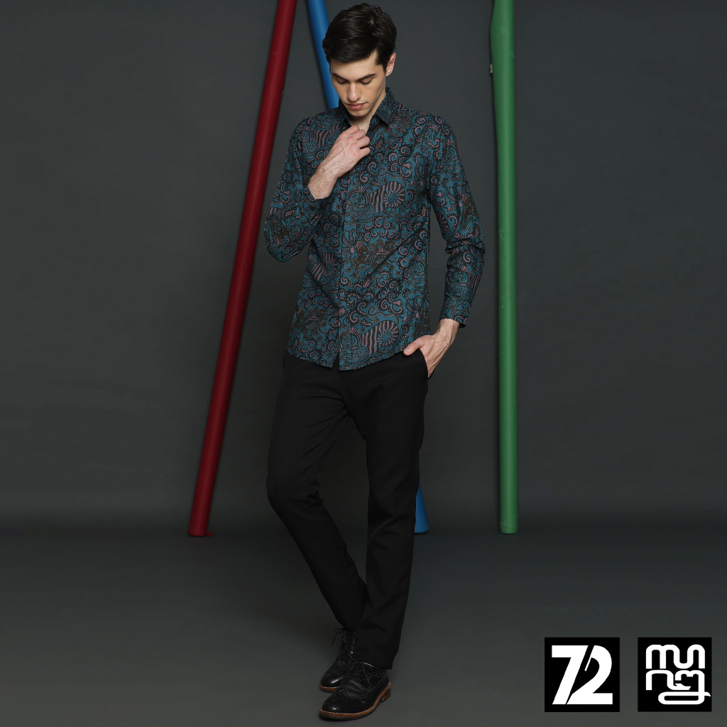 KEMEJA BATIK PRIA Katun Lengan Panjang Slimfit Motif Balian Warna Biru Tosca 723359 Cap 72 - Baju Kemeja Atasan Pakaian Setelan Batik Pria Cowok Laki Laki Remaja Keluarga Kantor Lengan Panjang Modern Slimfit Slim Fit Premium Kekinian