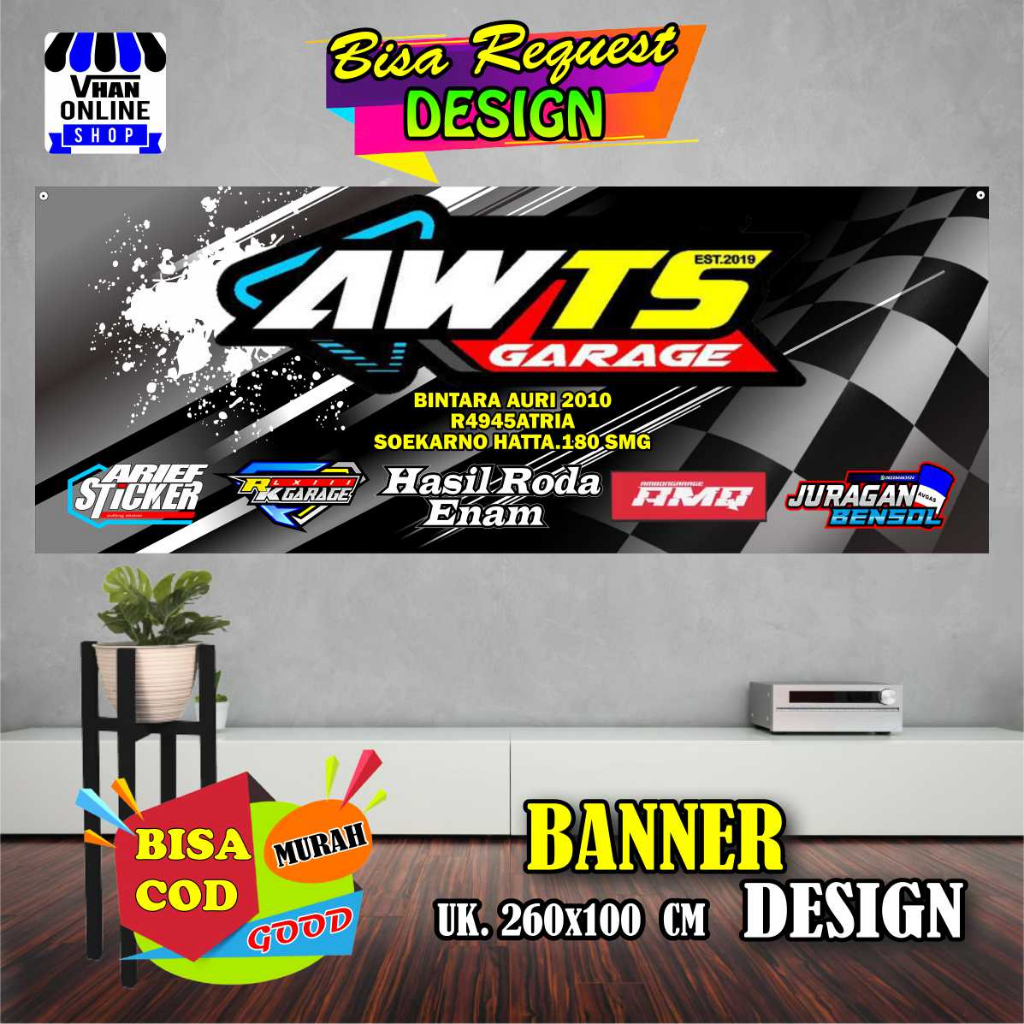 Spanduk, Banner Bengkel Racing, Design Bisa Request Logo