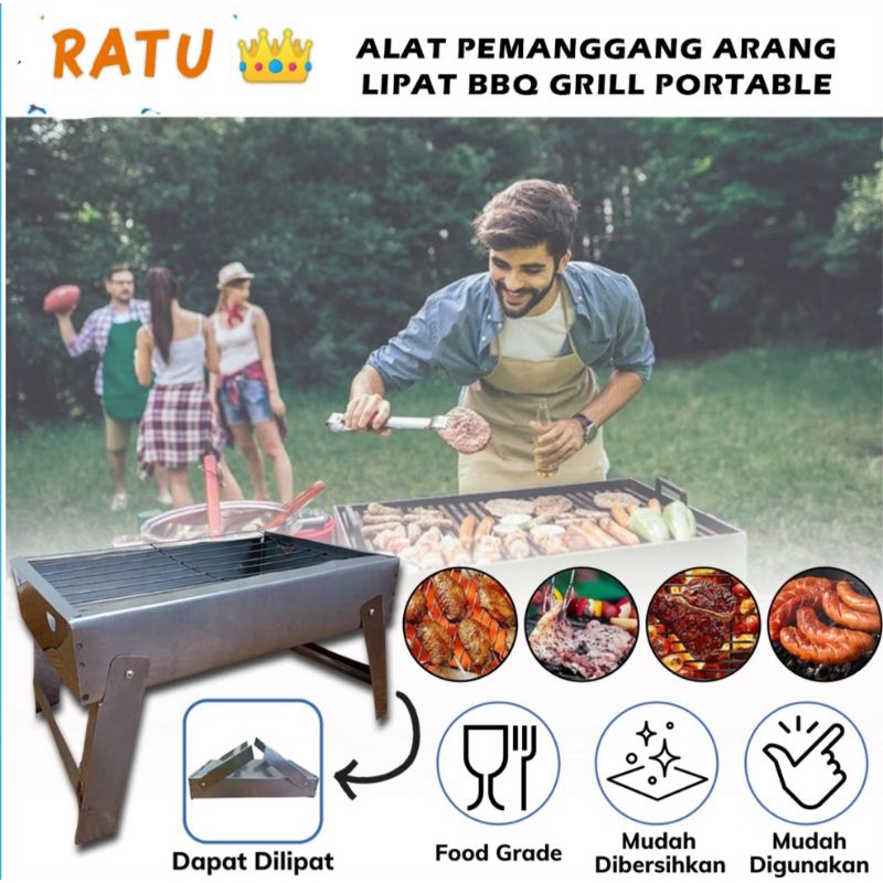 Alat Pemanggang PORTBALE LIPAT Ikan Sosis Daging Panggang Serbaguna Panggangan Sate Arang GRILL BBQ