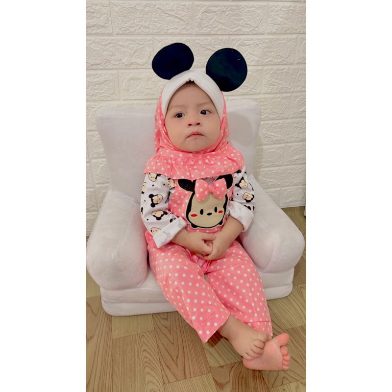 Miiiniie polkadot jumpsuit gamis  set pakaian bayi anak fashion overall setelan overall gamis anak perempuan baju muslin anak balita baby 6 12 18 bulan