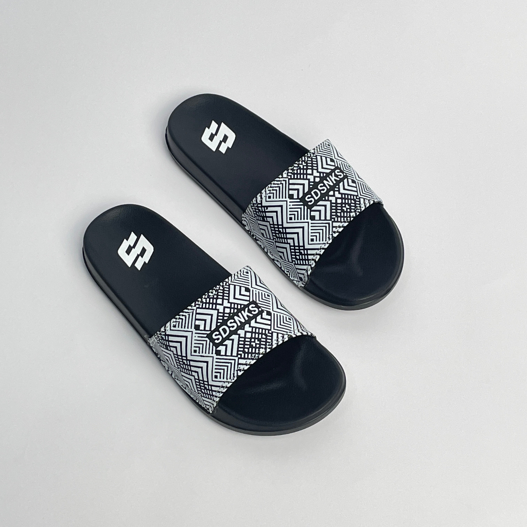 Sandal Slide Pria Sandal Pria Rouvin Geometris Black Original