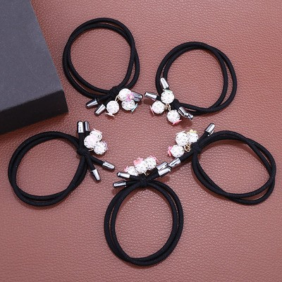 Ikat Rambut Berlian Buatan Korean Style Rhinestone Ball Rubber Ikat Rambut Karet hitam Wanita Korea Karet Simple Elegan Karet Ikat motif ikatan rambut souvenir