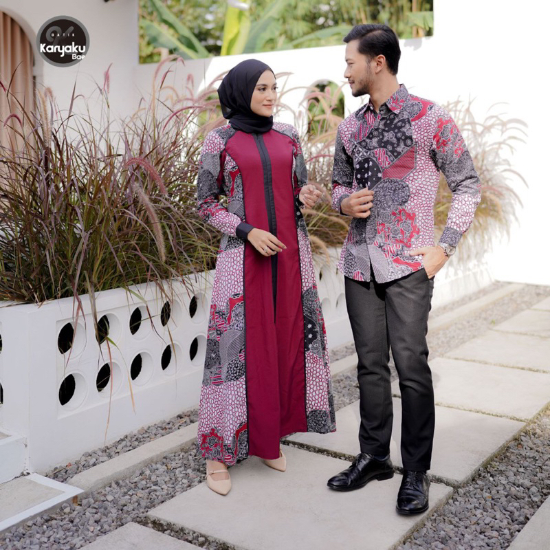 Gamis Batik Couple Kemeja Batik Pria - Shakillah Marun