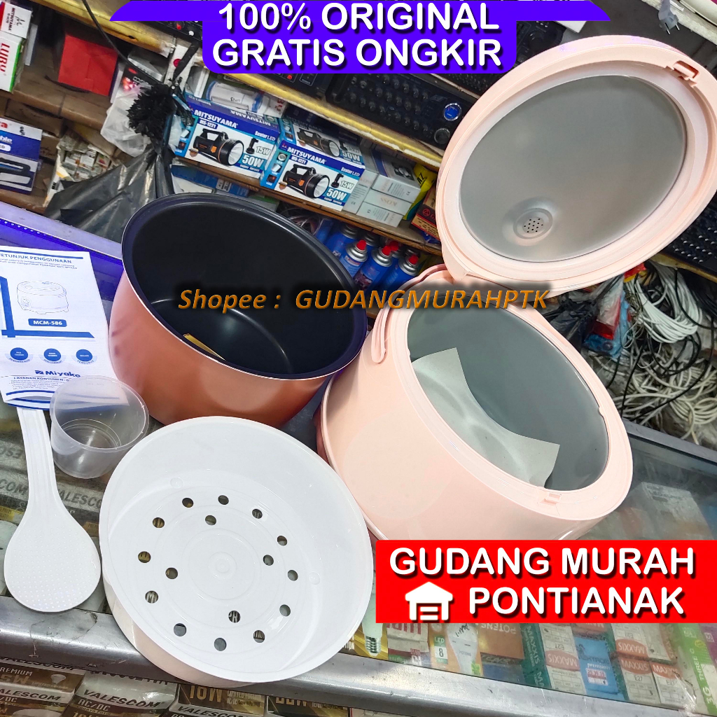 Ricecooker Miyako PREMIUM BERLIAN HITAM ANTI LENGKET NANOAL KUALITAS ATAS Tombol Buka Otomatis 1,8 Liter 1.8L Panci Tahan Gores Tebal dan Berat MCM586 586 BH
