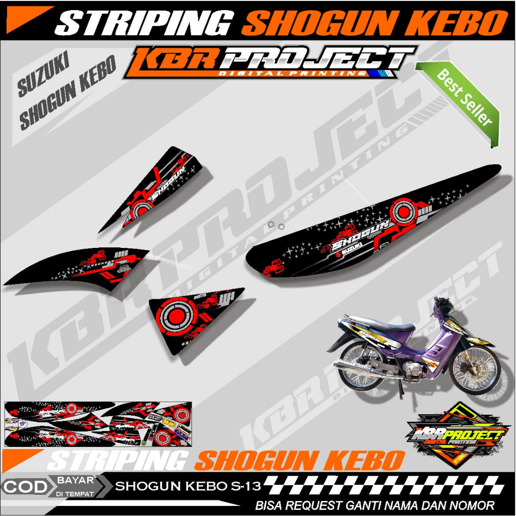 SHOGUN KEBO STIKER MOTOR KEREN Striping Lis Variasi Stiker Motor SUZUKI Racing S.13 TRANSPARAN Cod