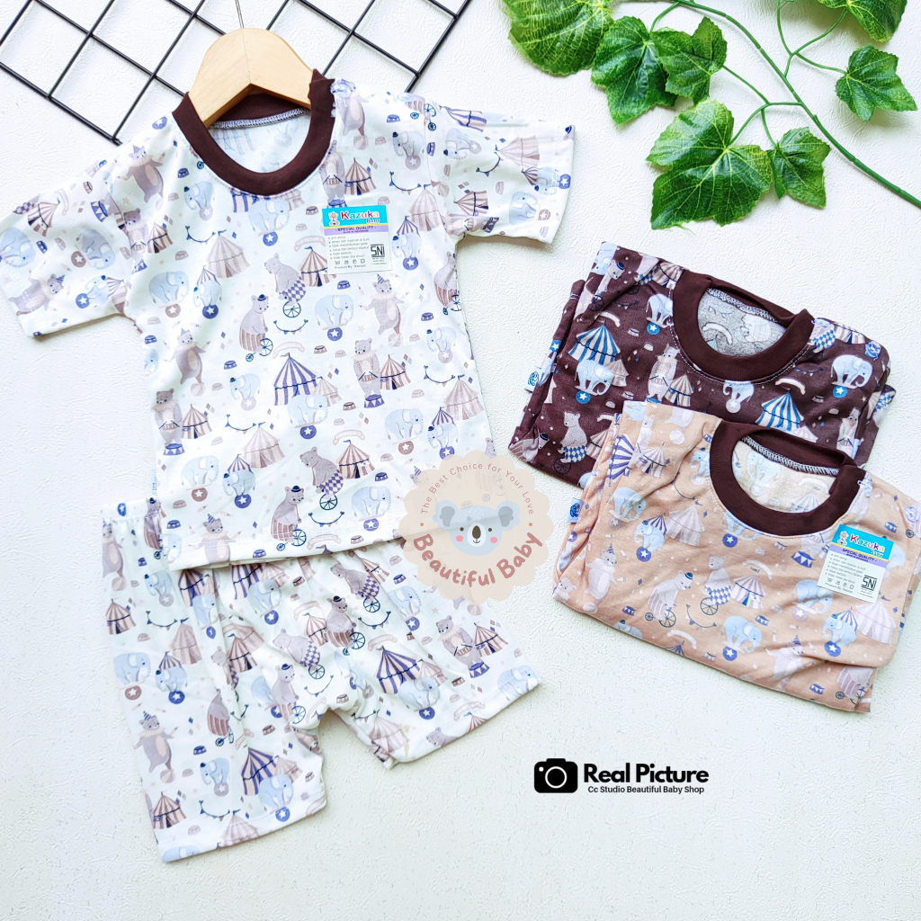 Baby.ou - PREMIUM Setelan Baju Bayi Piyama Bayi Lengan Pendek Celana Pendek Motif Circus / Baju Harian Bayi / Setelan Baju Bayi Pendek