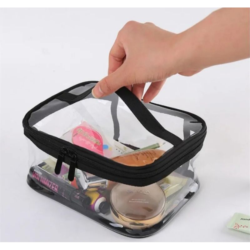 Tas Kosmetik Mandi PVC Transparan Tahan Air Kotak Rias Wanita Kit Penyimpanan Perlengkapan Mandi Organizer Cuci Kecantikan Makeup Ritsleting Perjalanan