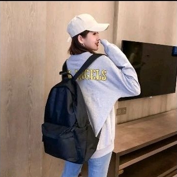 Tas Ransel Sekolah Laptop Pria Wanita Korea Fashion Bahan Kanvas Premium