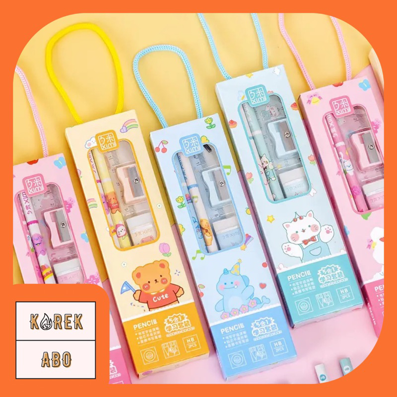 

[COD] Paket Ximi Versi 1 Box Alat Tulis 5in1 Pensil Penghapus Rautan Penggaris Lucu Alat Tulis Sekolah Perlengkapan Kantor ATK Termurah