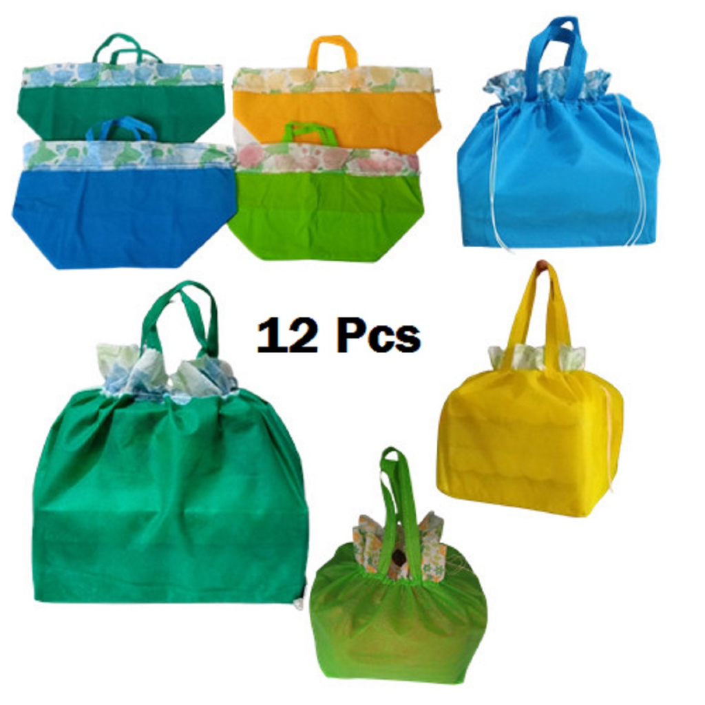 Tas Hajatan Serut 12 Pcs Warna Motif Bunga Uk 20 Cm Goodie Bag Serut Polos Bunga