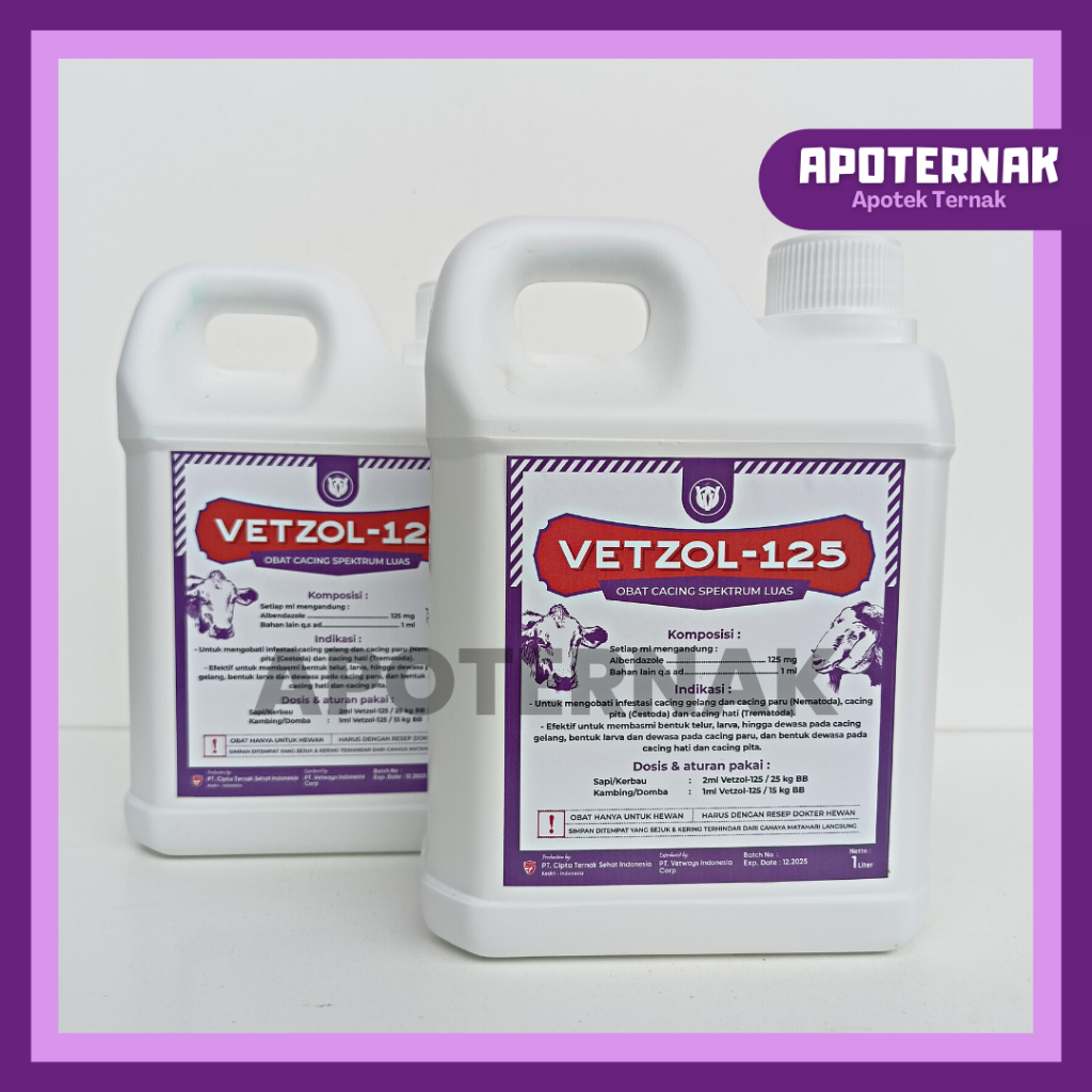 VETZOL 125 1 Liter | Obat Cacing Hewan Sapi Kambing Domba Babi Ayam | Obat Cacing Spektrum Luas