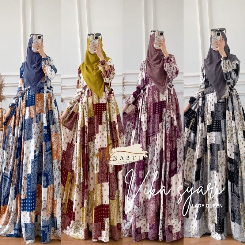 baju gamis syar'i Vika syari ORI nabtik free jilbab