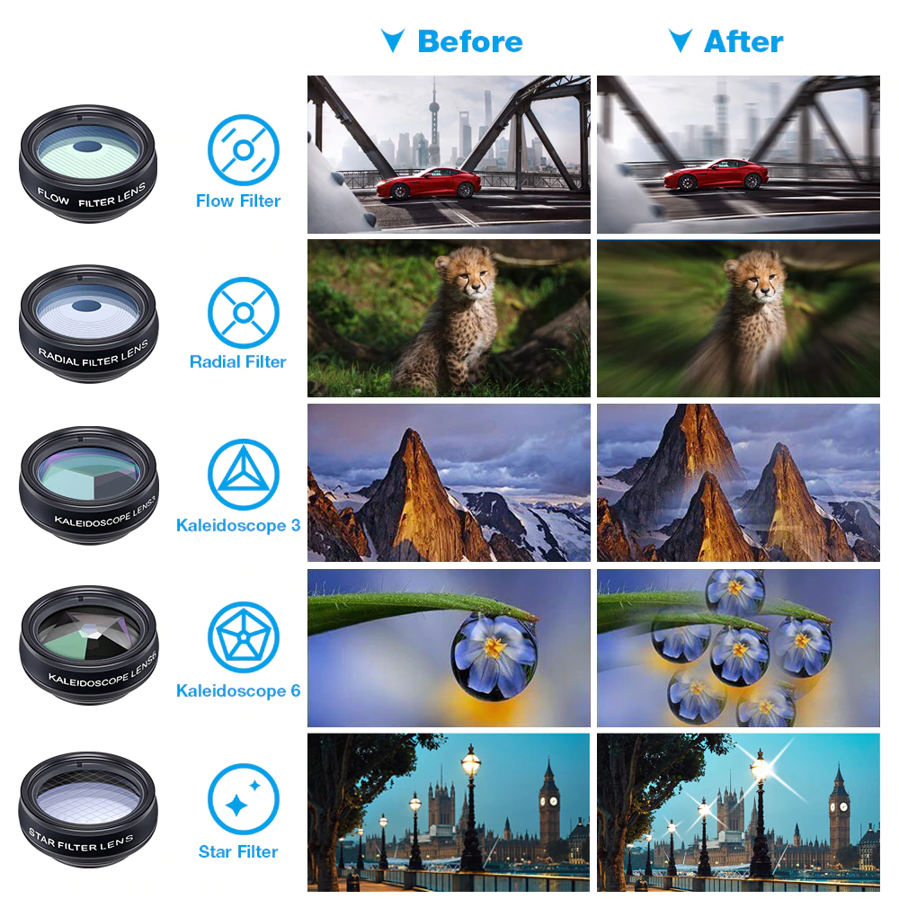 APEXEL 10 in 1 Lensa Smartphone Telephoto Wide Macro Fisheye - APL-22XDG9 - Black