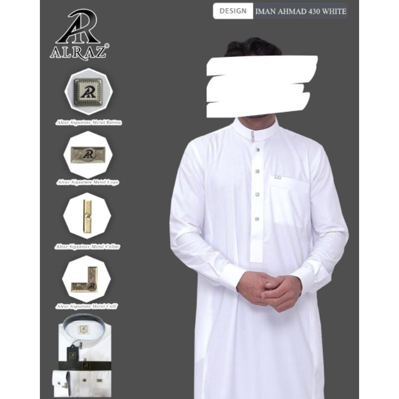 Jubah Putih Al Raz Imam Ahmad , Gamis Pria Lebaran Al Raz , Baju Lebaran Putih