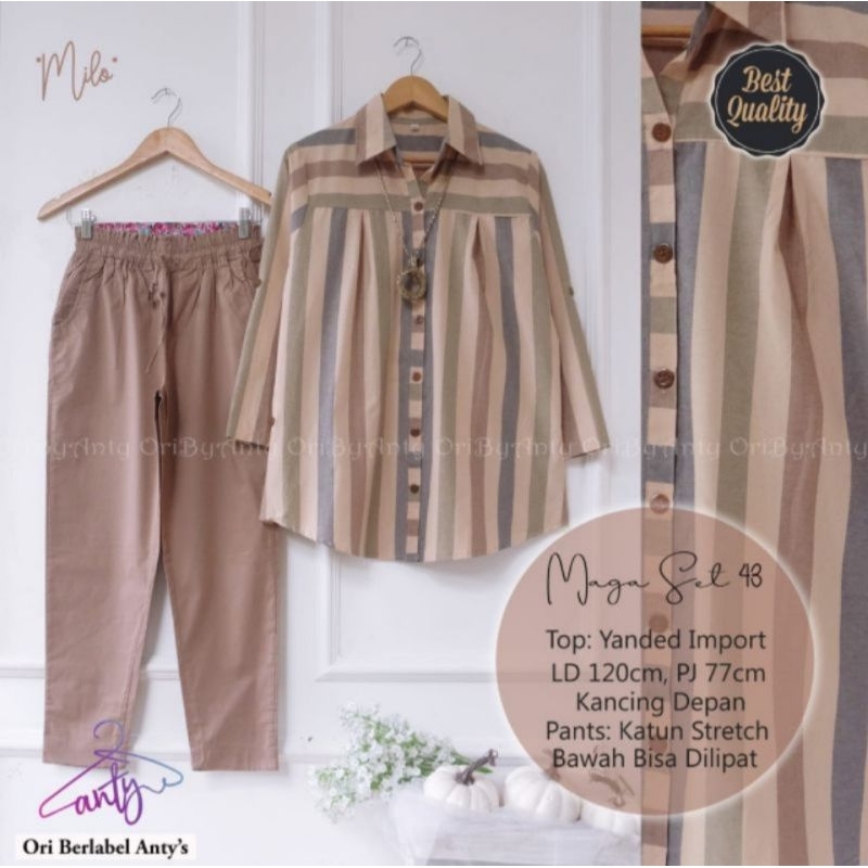 baju setelan Celana strech jumbo motif garis