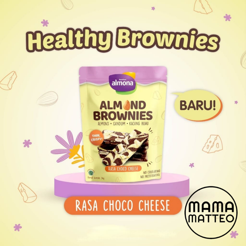 BAREFOOD ALMONA Almond Cookies Original Cookies &amp; Cream 90gr &amp; Brownies Original Choco Cheese 50gr / Snack Sehat / Dairy Free / No Preservative / No Coloring / KUKIS BROWNIES BANDUNG