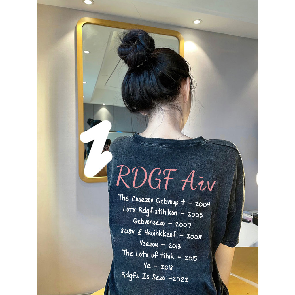 EUNII T-shirt Lengan Pendek Black Washed Retro Pink Shut Day Printing Korean Style/Kaos Atasan Wanita/Baju Wanita/Kaos Wanita