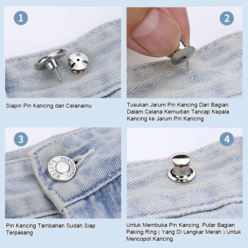Serbagrosirmurah Kancing Celana Jeans Magic Button Adjustable Kancing Ajaib 1 pcs Model Tusuk
