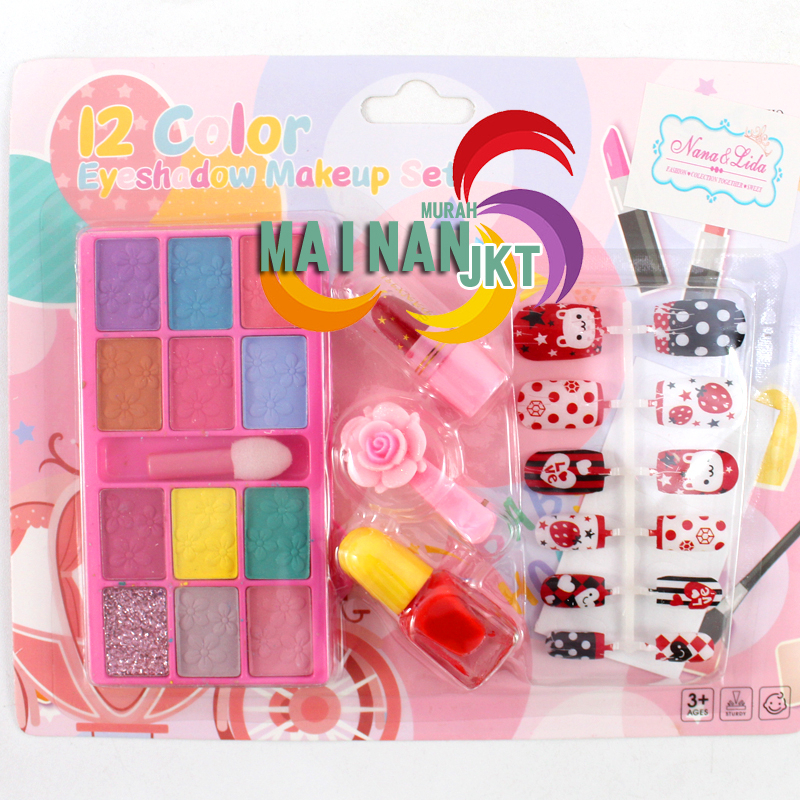 MAINANKEI MAINAN ANAK 12 COLOR EYESHADOW MAKEUP SET 9841 LENFKAP DENGAN KUKU HIAS JEPIT RAMBUT